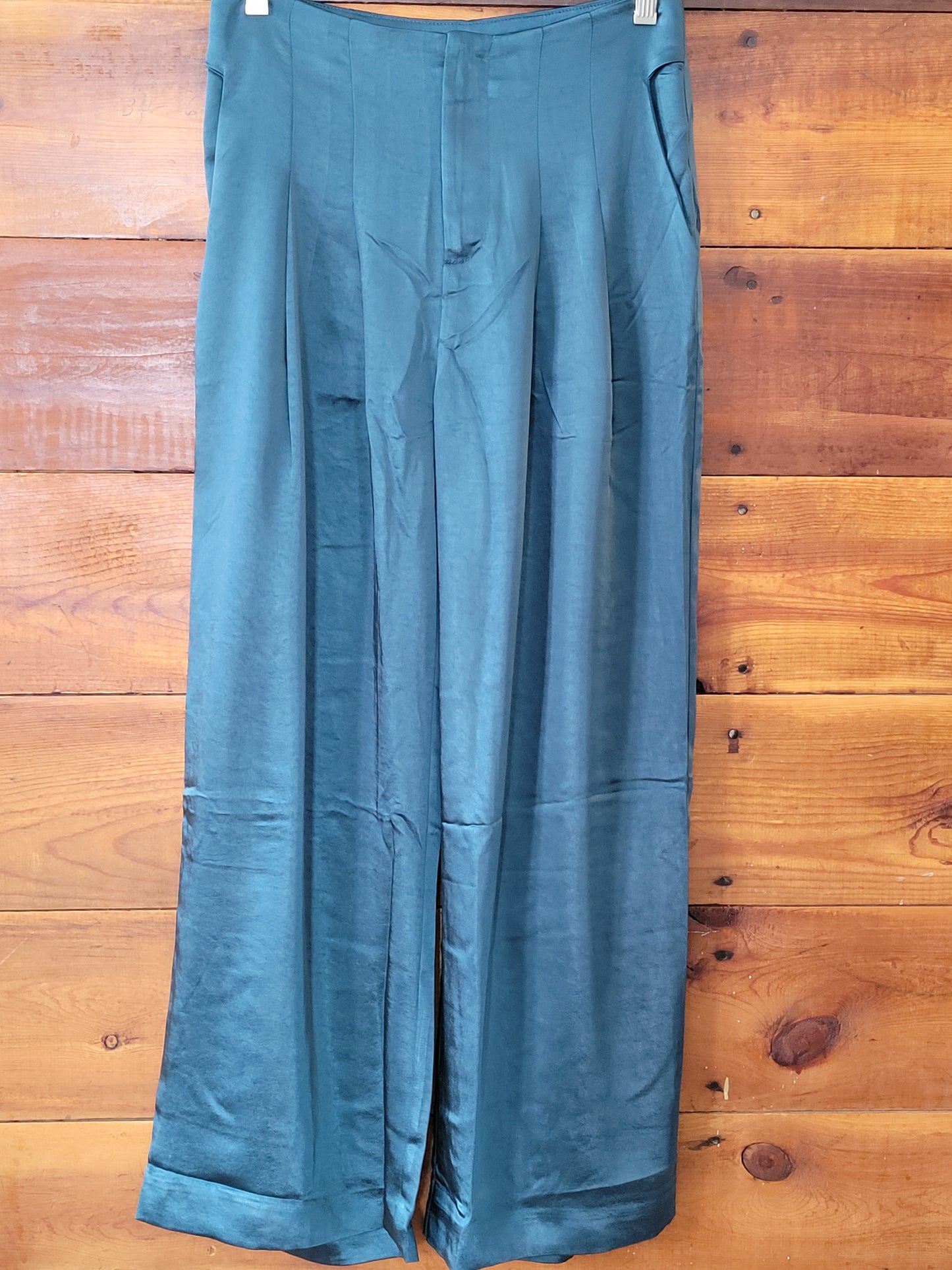 Teal Satin Wide Leg Pants