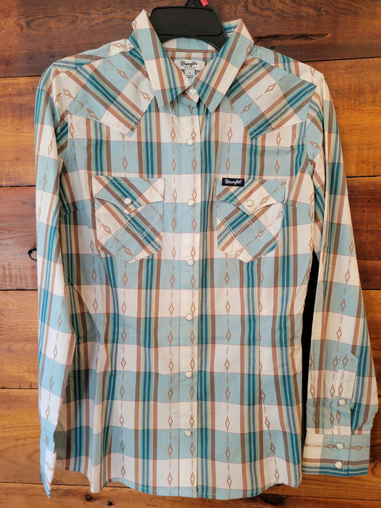 Wrangler Plaid Slim Western Snap Shirt