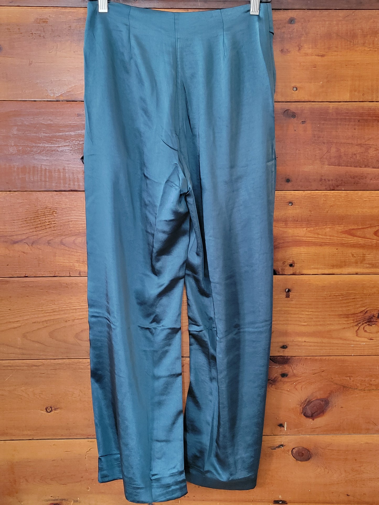 Teal Satin Wide Leg Pants